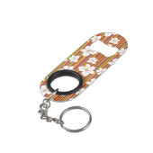 Witte bloemen op een gestreepte achtergrond mini flessenopener (Achterkant Gekanteld)