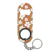 Witte bloemen op een gestreepte achtergrond mini flessenopener (Achterkant)