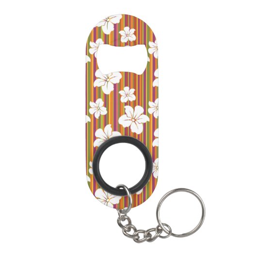 Witte bloemen op een gestreepte achtergrond mini flessenopener (Achterkant)