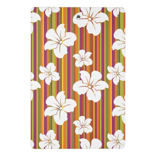 Witte bloemen op een gestreepte achtergrond mini klembord (Achterkant)