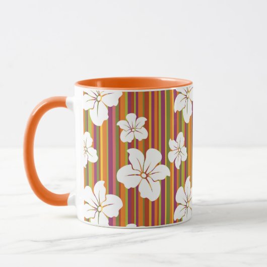 Witte bloemen op een gestreepte achtergrond mok (Links)