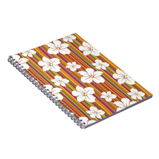 Witte bloemen op een gestreepte achtergrond notitieboek (Rechterzijde)