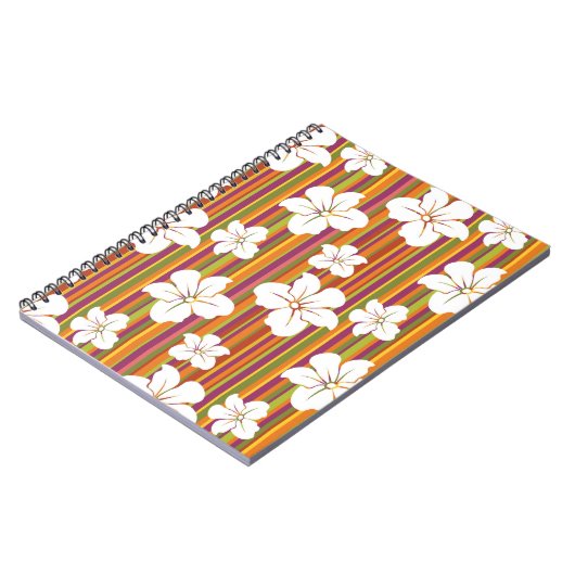 Witte bloemen op een gestreepte achtergrond notitieboek (Linkerzijde)