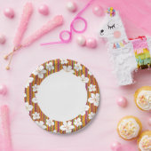 Witte bloemen op een gestreepte achtergrond papieren bordje (Feest)