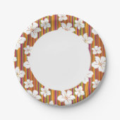 Witte bloemen op een gestreepte achtergrond papieren bordje (Voorkant)