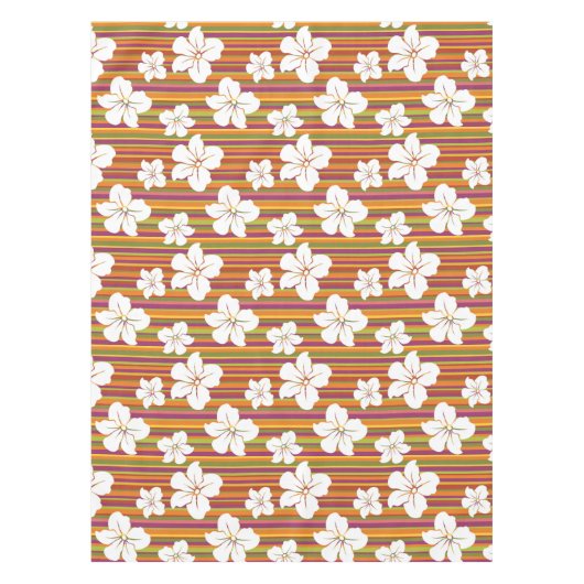 Witte bloemen op een gestreepte achtergrond tafelkleed (Voorkant)