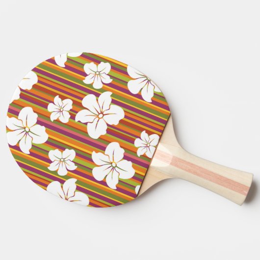 Witte bloemen op een gestreepte achtergrond tafeltennisbatje (Zijkant)