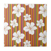 Witte bloemen op een gestreepte achtergrond tegeltje (Voorkant)