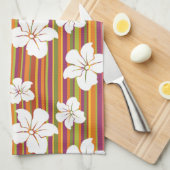 Witte bloemen op een gestreepte achtergrond theedoek (Quarter Fold)