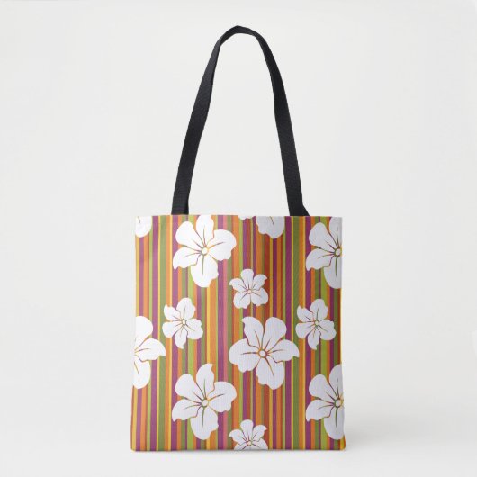 Witte bloemen op een gestreepte achtergrond tote bag (Voorkant)
