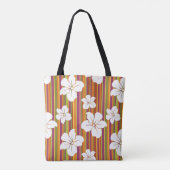 Witte bloemen op een gestreepte achtergrond tote bag (Achterkant)