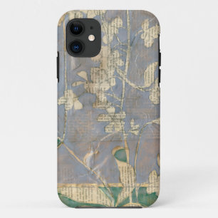 Witte bloemen op een krantenpapier achtergrond iPhone 11 hoesje