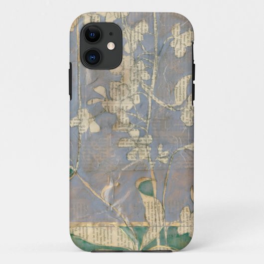 Witte bloemen op een krantenpapier achtergrond Case-Mate iPhone case (Achterkant)