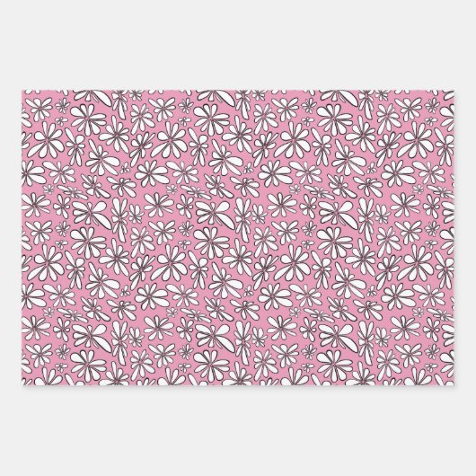 Witte bloemen op een roze achtergrond inpakpapier vel (Voorkant 2)