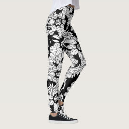 Witte bloemen op een zwarte achtergrond leggings