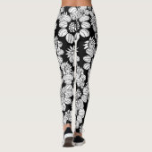 Witte bloemen op een zwarte achtergrond leggings (Achterkant)