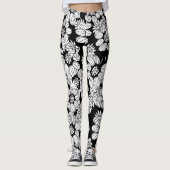 Witte bloemen op een zwarte achtergrond leggings (Voorkant)