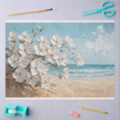 Witte bloemen op het strand olieverfschilderij tissuepapier (Craft)