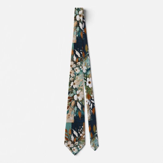 Witte bloemen op kleurrijke abstracte achtergrond stropdas (Voorkant)