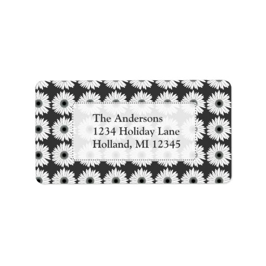 Witte bloemen op label voor diep grijs retouradres (Voorkant)