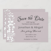 Witte Bloemen op Lavendel Inspirerend bruiloft Save The Date (Voorkant / Achterkant)