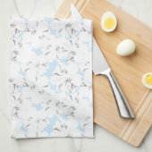 Witte bloemen op lichtblauw. theedoek (Quarter Fold)