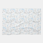 Witte bloemen op lichtblauw. theedoek (Horizontaal)