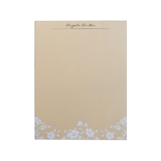 Witte bloemen op lichtbruin notitieblok (Linkerzijde)