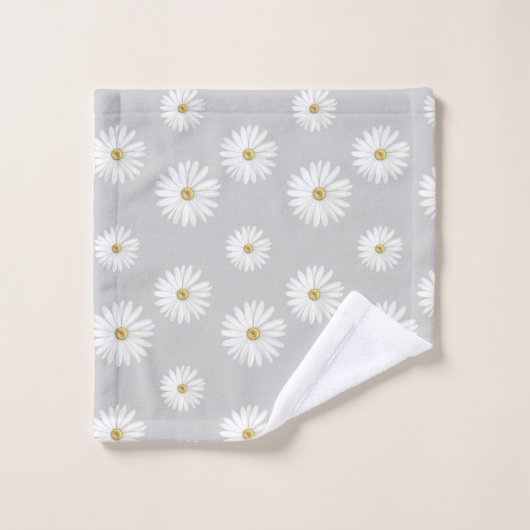 Witte bloemen op lichtgrijs bad handdoek (Wasdoekje)