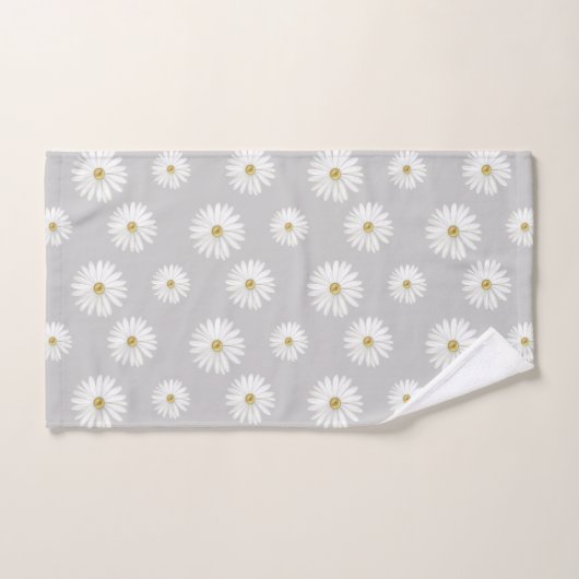 Witte bloemen op lichtgrijs bad handdoek (Handdoek)