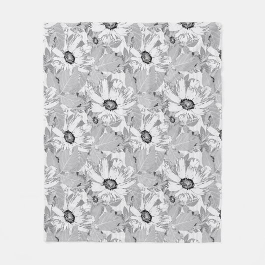 Witte bloemen op lichtgrijs. fleece deken (Voorkant)