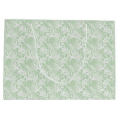 Witte bloemen op lichtgroen. groot cadeauzakje (Achterkant)