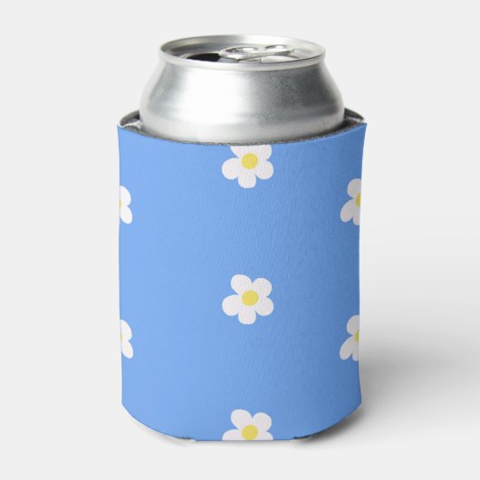 Witte bloemen op Lila achtergrond Blikjeskoeler (Blikje Voorkant)