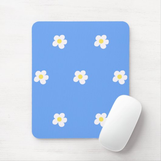 Witte bloemen op Lila achtergrond Muismat (Met muis)
