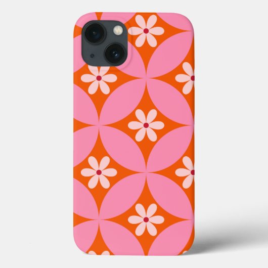 Witte bloemen op midden eeuw roze cirkels patroon Case-Mate iPhone case (Achterkant)