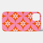 Witte bloemen op midden eeuw roze cirkels patroon Case-Mate iPhone case (Achterkant (horizontaal))