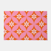 Witte bloemen op midden eeuw roze cirkels patroon deurmat (Voorkant)