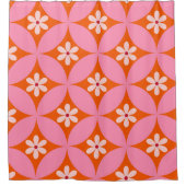 Witte bloemen op midden eeuw roze cirkels patroon douchegordijn (Voorkant)