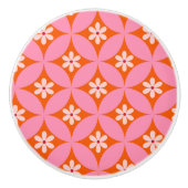 Witte bloemen op midden eeuw roze cirkels patroon keramische knop (Voorkant)