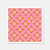 Witte bloemen op midden eeuw roze cirkels patroon servet (Voorkant)