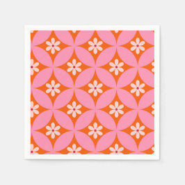 Witte bloemen op midden eeuw roze cirkels patroon servet