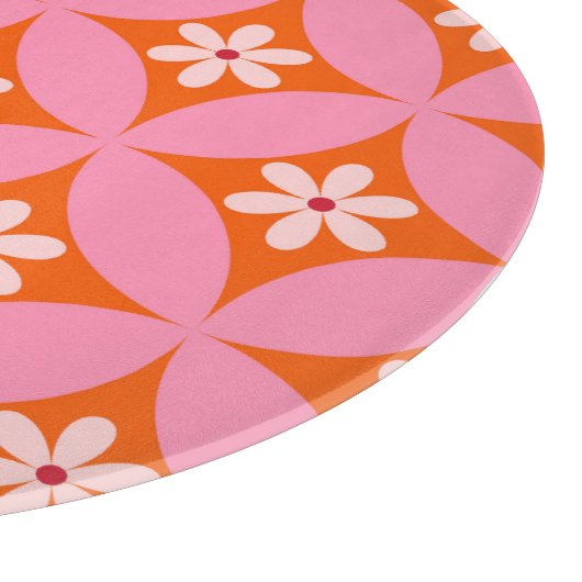 Witte bloemen op midden eeuw roze cirkels patroon snijplank (Hoek)