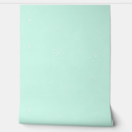 Witte bloemen op munt groene achtergrond behang