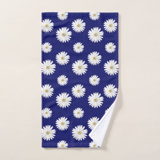 Witte bloemen op Navy Blue Bad Handdoek (Handdoek)