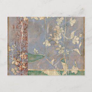 Witte bloemen op Newsprint Achtergrond Briefkaart