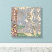 Witte bloemen op Newsprint Achtergrond Canvas Afdruk (Insitu (Houten vloer))