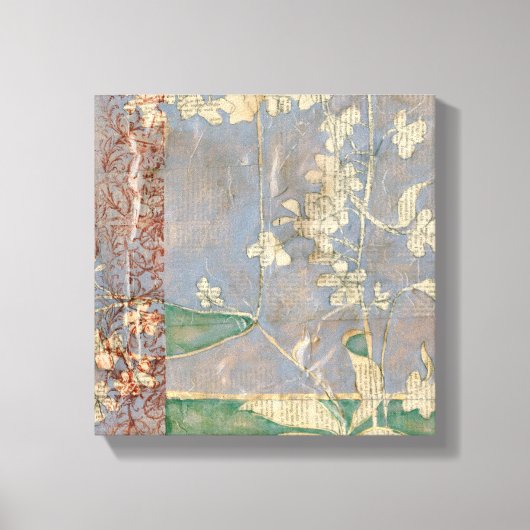 Witte bloemen op Newsprint Achtergrond Canvas Afdruk (Voorkant)