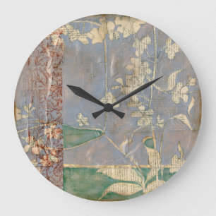 Witte bloemen op Newsprint Achtergrond Grote Klok