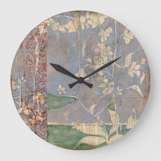 Witte bloemen op Newsprint Achtergrond Grote Klok (Voorkant)