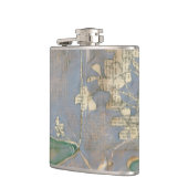 Witte bloemen op Newsprint Achtergrond Heupfles (Links)